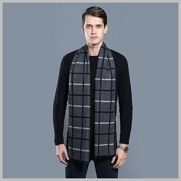 Mens Scarf Winter Fashion - grey/White Plaid - Picture 4 of 6